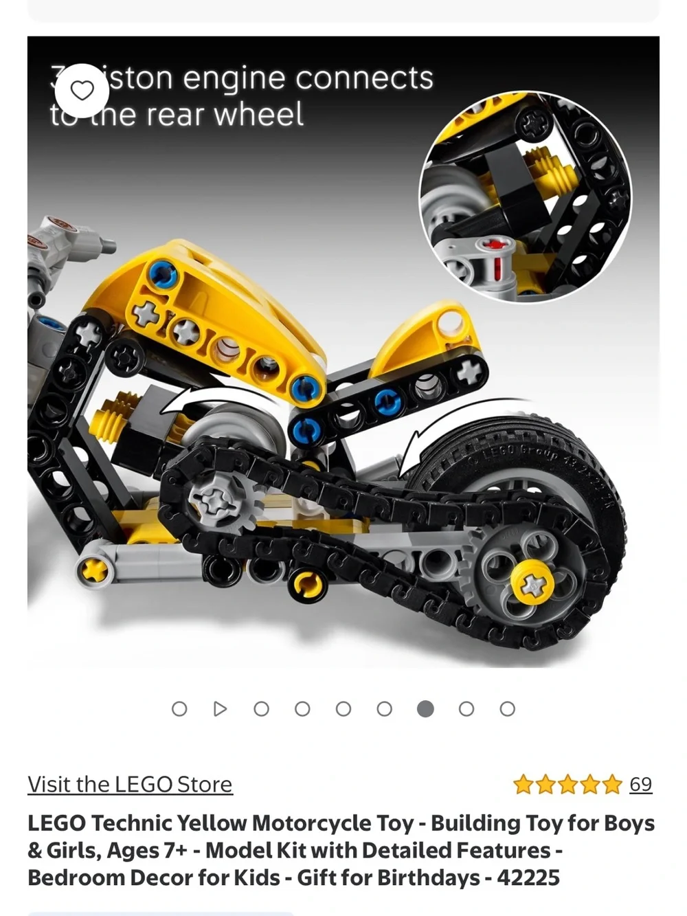 Lego Technic Yellow and Gray Motorcycle Model 42225 COLLECTIBLES